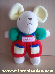 Doudou Souris Nounours Ecru rouge jaune vert bleu 