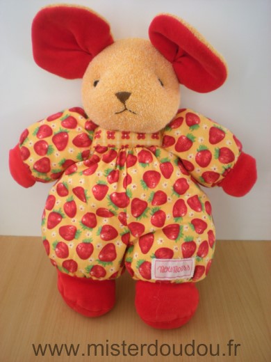 Doudou Souris Nounours Orange rouge motifs fraise 