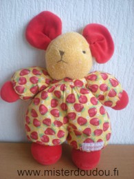 Doudou Souris Nounours Orange rouge motifs fraises 