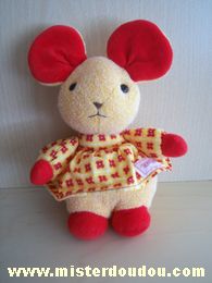 Doudou Souris Nounours Orange rouge robe fleurs rouges 