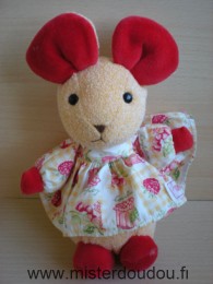 Doudou Souris Nounours Orange rouge robe motifs groseille confiture 