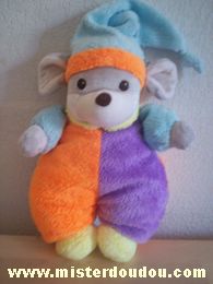 Doudou Souris Nounours Orange violet bleu clair col jaune 