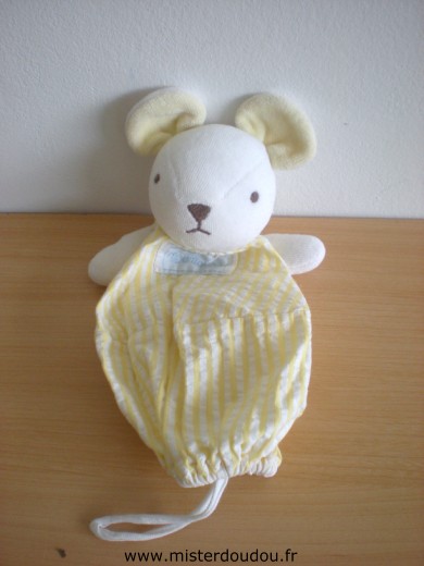 Doudou Souris Nounours Rayé jaune blanc Doudou en forme de forme resserrée par un élastique