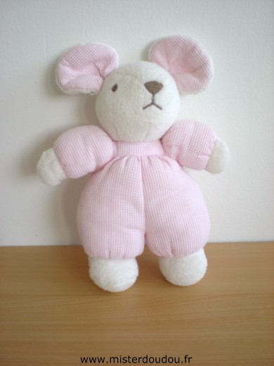 Doudou Souris Nounours Tissus eponge blanc et tissus rose 