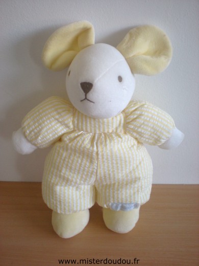 Doudou Souris Nounours Tissus jaune blanc rayé 