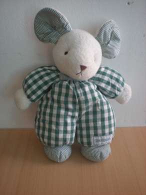 Doudou Souris Nounours Vichy vert 