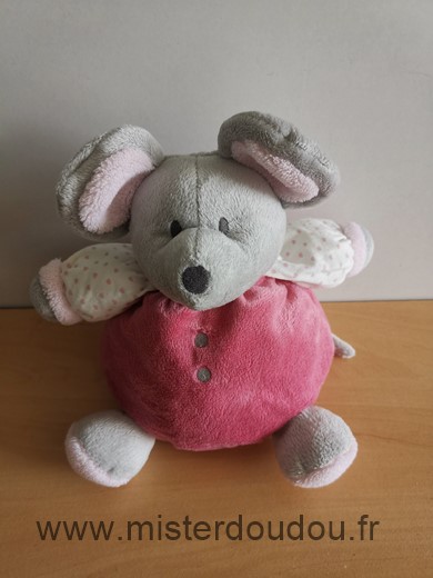 Doudou Souris Obaibi okaidi Rose gris blanc coeur 