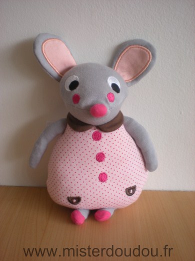 Doudou Souris Olive et moss Rose gris 