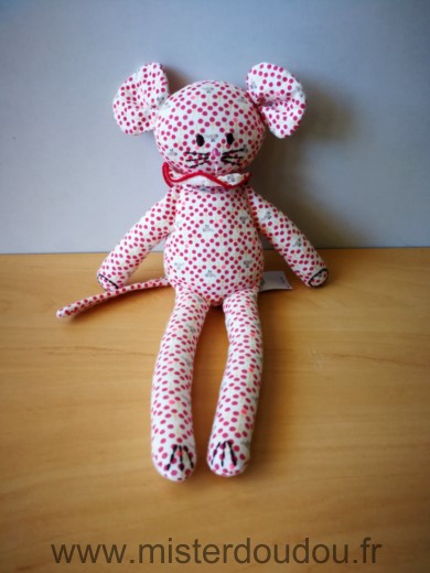 Doudou Souris Petit bateau Blanc points rouges 