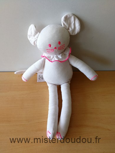 Doudou Souris Petit bateau Blanc rose 