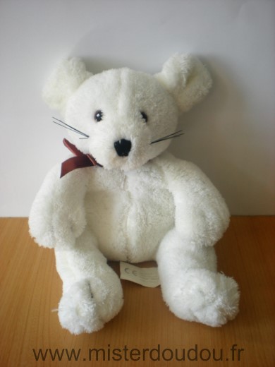 Doudou Souris Planet pluch Blanc ruban marron 