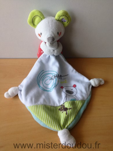 Doudou Souris Pommette Blanc rose mouchoir blanc bleu chut on dort 