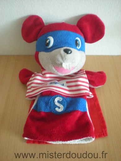 Doudou Souris Signal Eouge bleu cape rouge reversible 