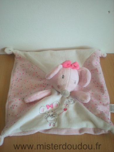 Doudou Souris Simba toy Rose blanc noeud rose motif souris Nicotoy simba