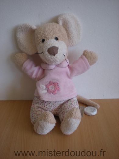 Doudou Souris Sterntaler Beige pull rose fleur 