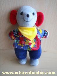 Doudou Souris Sterntaler Bleu gris rouge foulard jaune 