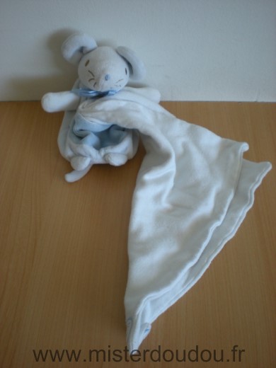 Doudou Souris Sucre d orge Blanc bleu poche avec mouchoir blanc 