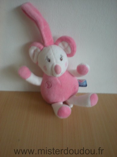 Doudou Souris Sucre d orge Rose blanc Avec une attache sur la tête