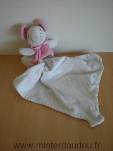 Doudou Souris Sucre d orge Rose mouchoir blanc Propre et non taché mais couleur passée à cause des lavage, le proposons pour dépanner