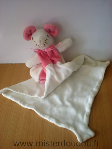 Doudou Souris Sucre d orge Rose mouchoir blanc 