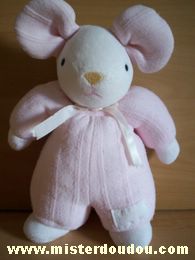 Doudou Souris Tartine et chocolat Rose blanc Tissus un peu bouloché