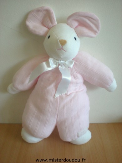 Doudou Souris Tartine et chocolat Rose blanc Grand modele