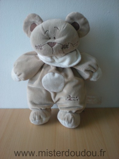 Doudou Souris Tiamo Beige foulard blanc 