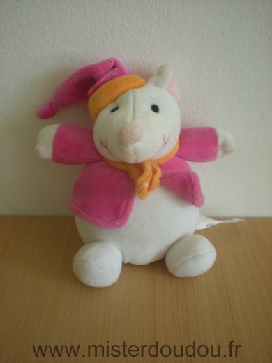 Doudou Souris Tigex Blanc rose orange 