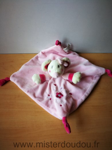 Doudou Souris Vetir Rose blanc fleur 