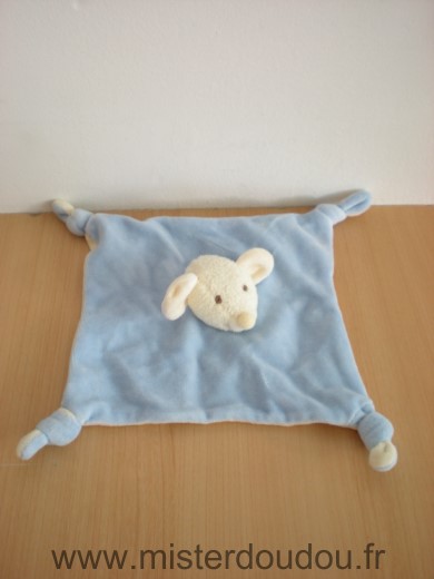 Doudou Souris 0 Bleu dessus ecru dessous 