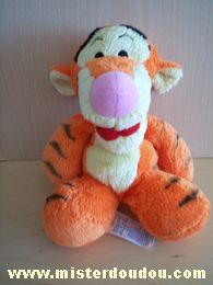 Doudou Tigre 0 Orange jaune nez rose Yeux brodés noirs, bout de la queue noir