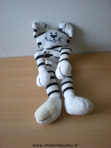 Doudou Tigre 0 Tricot blanc rayé bleu marine 