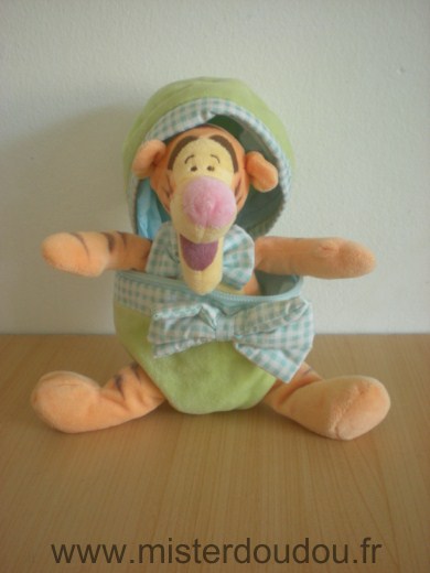 Doudou Tigre Disney Tigrou dans sa pochette oeuf verte 