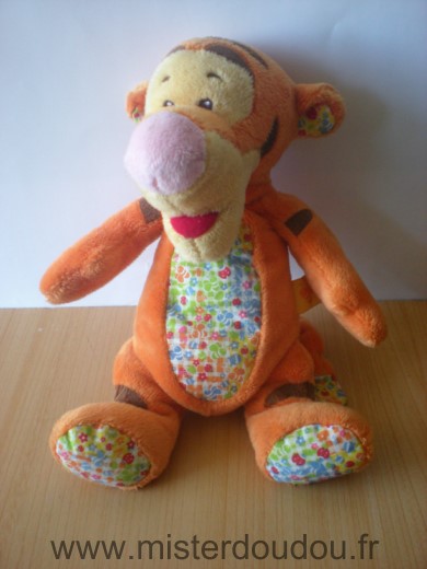 Doudou Tigre Disney Tigrou orange fleurs 