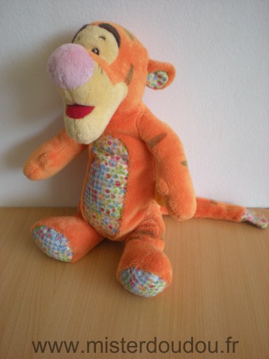 Doudou Tigre Disney Tigrou orange motifs fleurs abeilles 