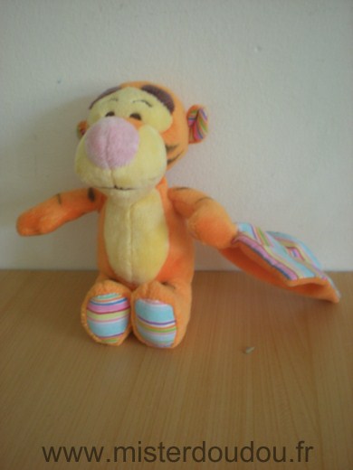 Doudou Tigre Disney Tigrou orange mouchoir raye 