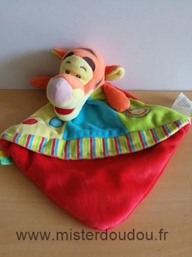 Doudou Tigre Disney Tigrou rouge vert bleu jaune 