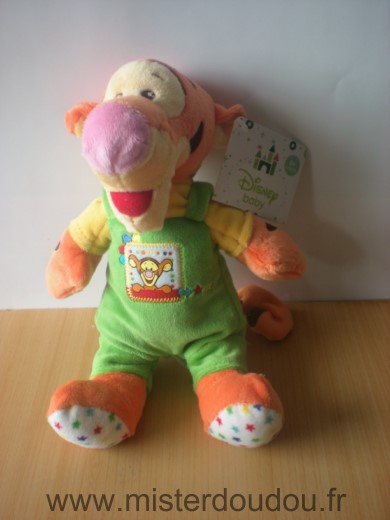 Doudou Tigre Disney Tigrou salopette verte 