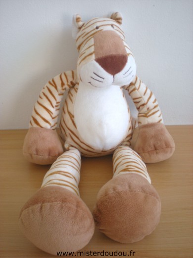 Doudou Tigre Nicotoy Blanc jaune tigré marron 