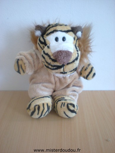 Doudou Tigre Planet pluch Marron tigré déguisé en lion 