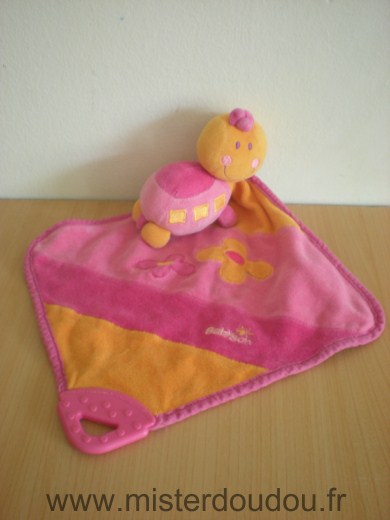 Doudou Tortue Baby sun Rose orange mouchoir rose et orange anneau dentition 