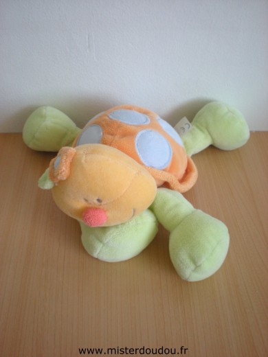 Doudou Tortue Jollybaby Tortue ou coccinelle vert jaune orange points bleus 