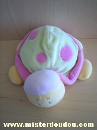 Doudou Tortue Tex Vert rose jaune Ouverture sous le ventre