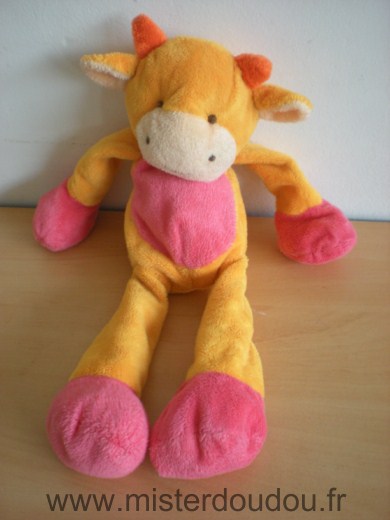 Doudou Vache Addex Orange rose jaune 