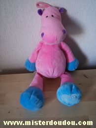 Doudou Vache Animal colore Rose bleu Un coeur doré dessiné sous une des pattes