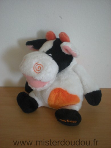 Doudou Vache Anna club plush Craisy daisy, blanc noir orange 