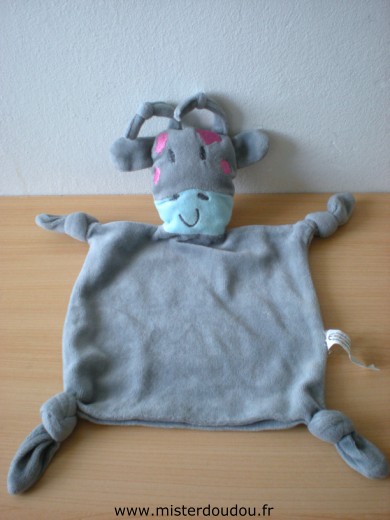 Doudou Vache Auchan Gris bleu taches roses 