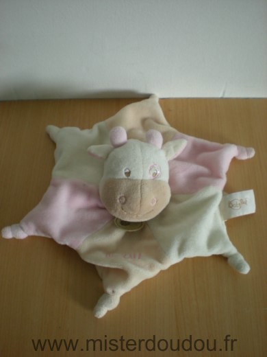 Doudou Vache Baby nat Beige rose blanc 