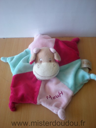 Doudou Vache Baby nat Bleu rose meuh 