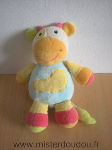 Doudou Vache Baby sun Bleu jaune rouge 